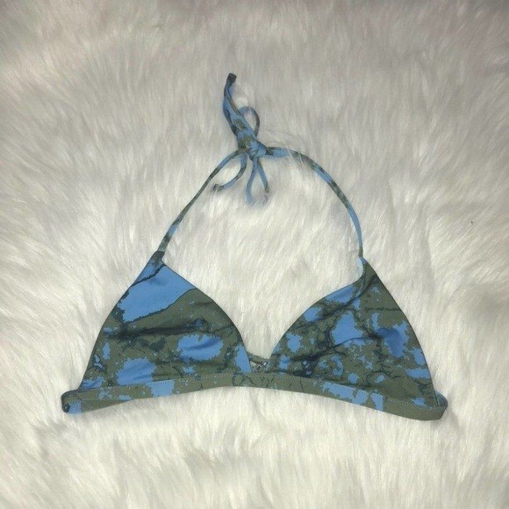 Blue & Olive Tie-Dye Triangle Bikini Top - Women's Swim
